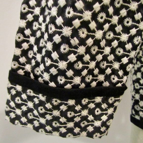 PS MISOOK BLACK+WHITE LIGHTWEIGHT embroidered eyelet JACKET acrylic 3/4 sleeves - Picture 6 of 12